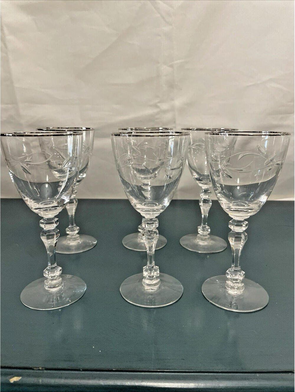 Set Of 6 Lyndley (Platinum Trim) by TIFFIN-FRANCISCAN Crystal Wine Glasses